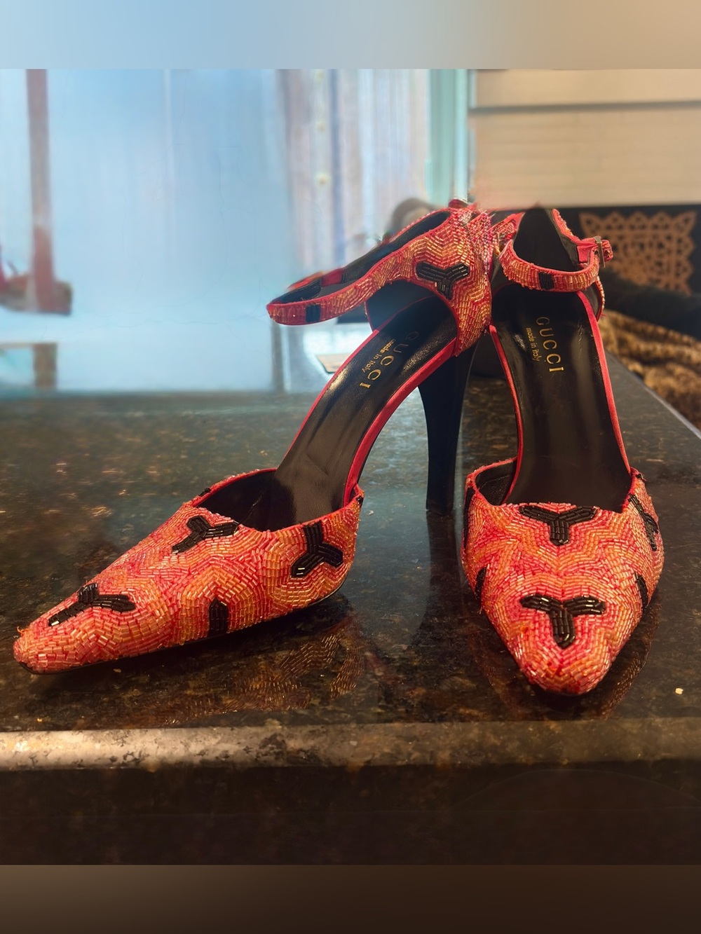 Ultra RARE Gucci Tom Ford Pink Beaded Ankle-Strap Pointed-Toe Heels